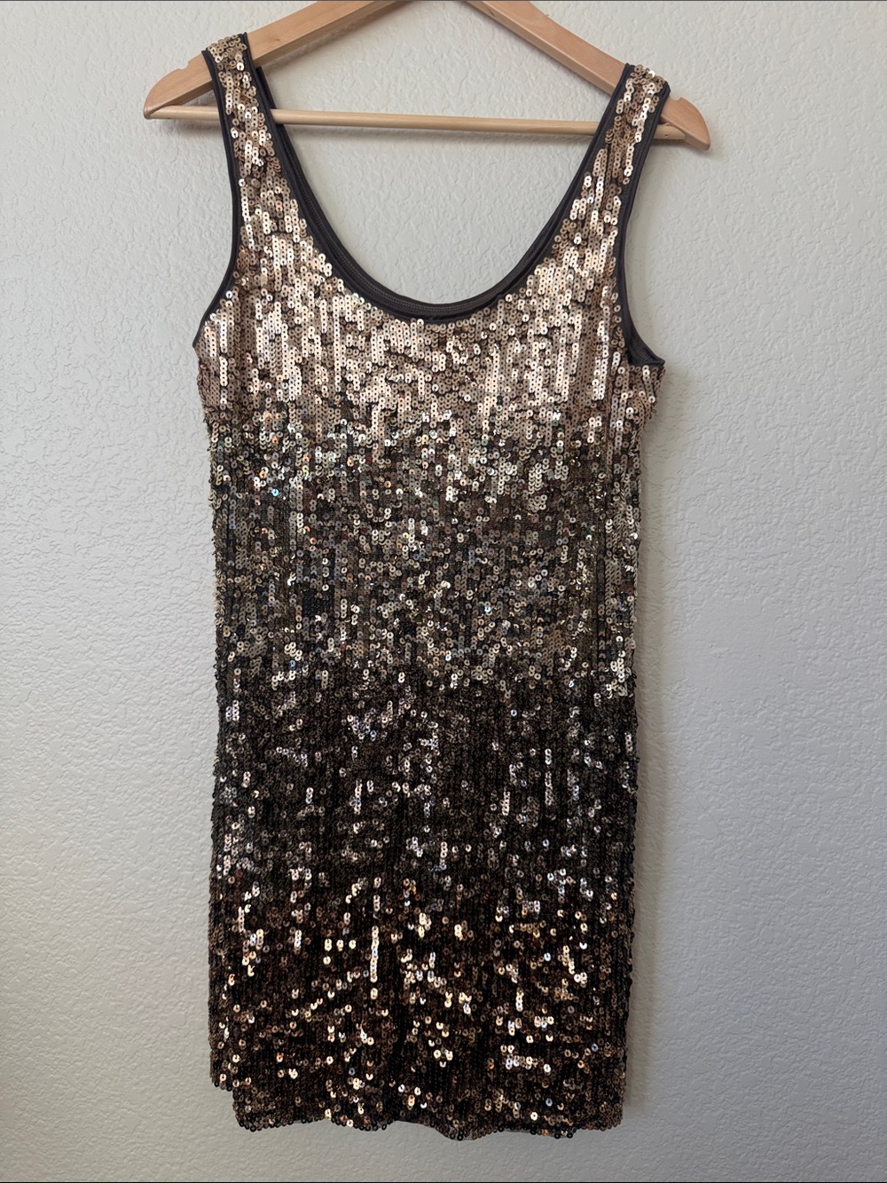 Vintage Gold Sequin Scoop Neck Mini Dress